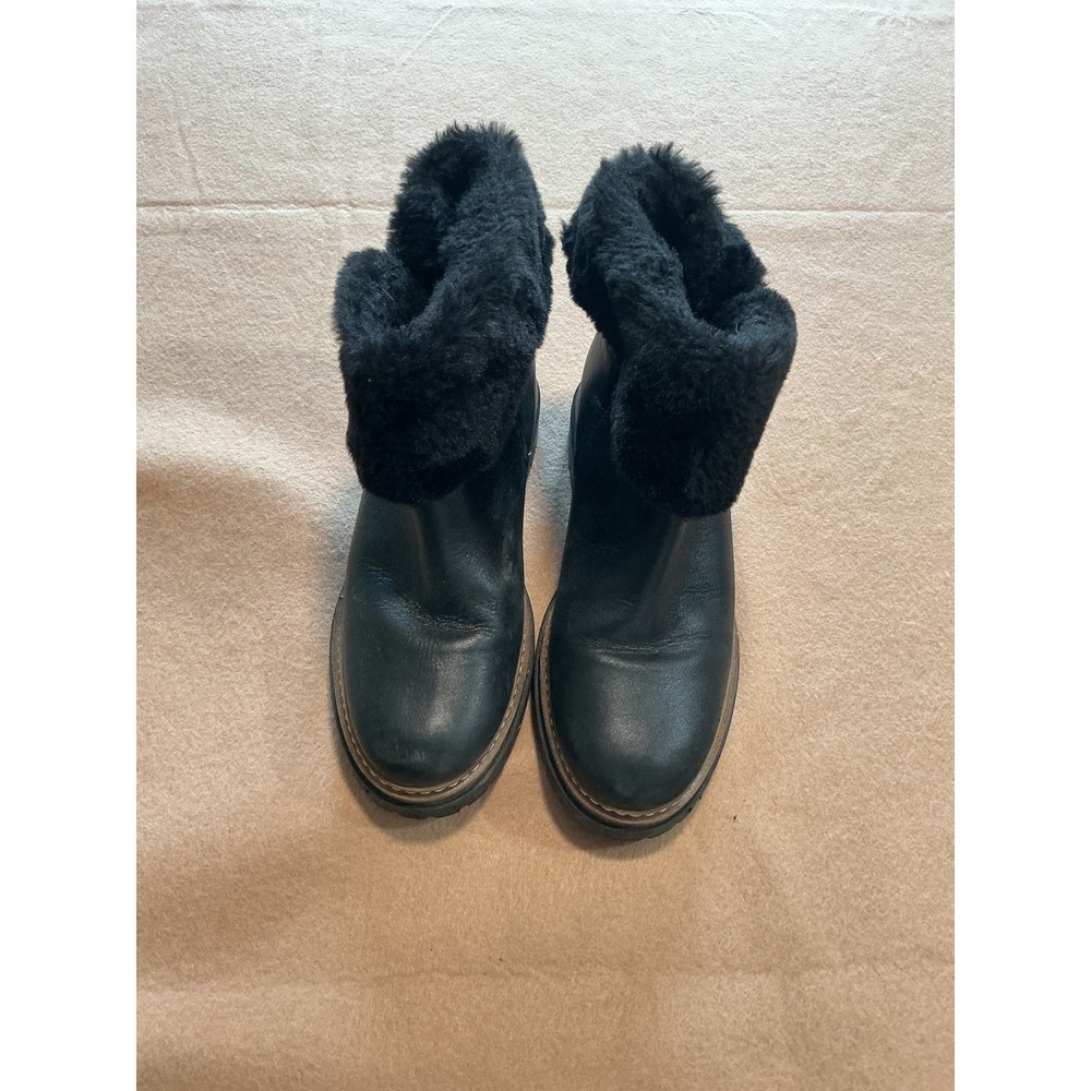 Fabianelli Fur Trim Ankle Boots Women 37 Black Excellent Italian Leather Lug